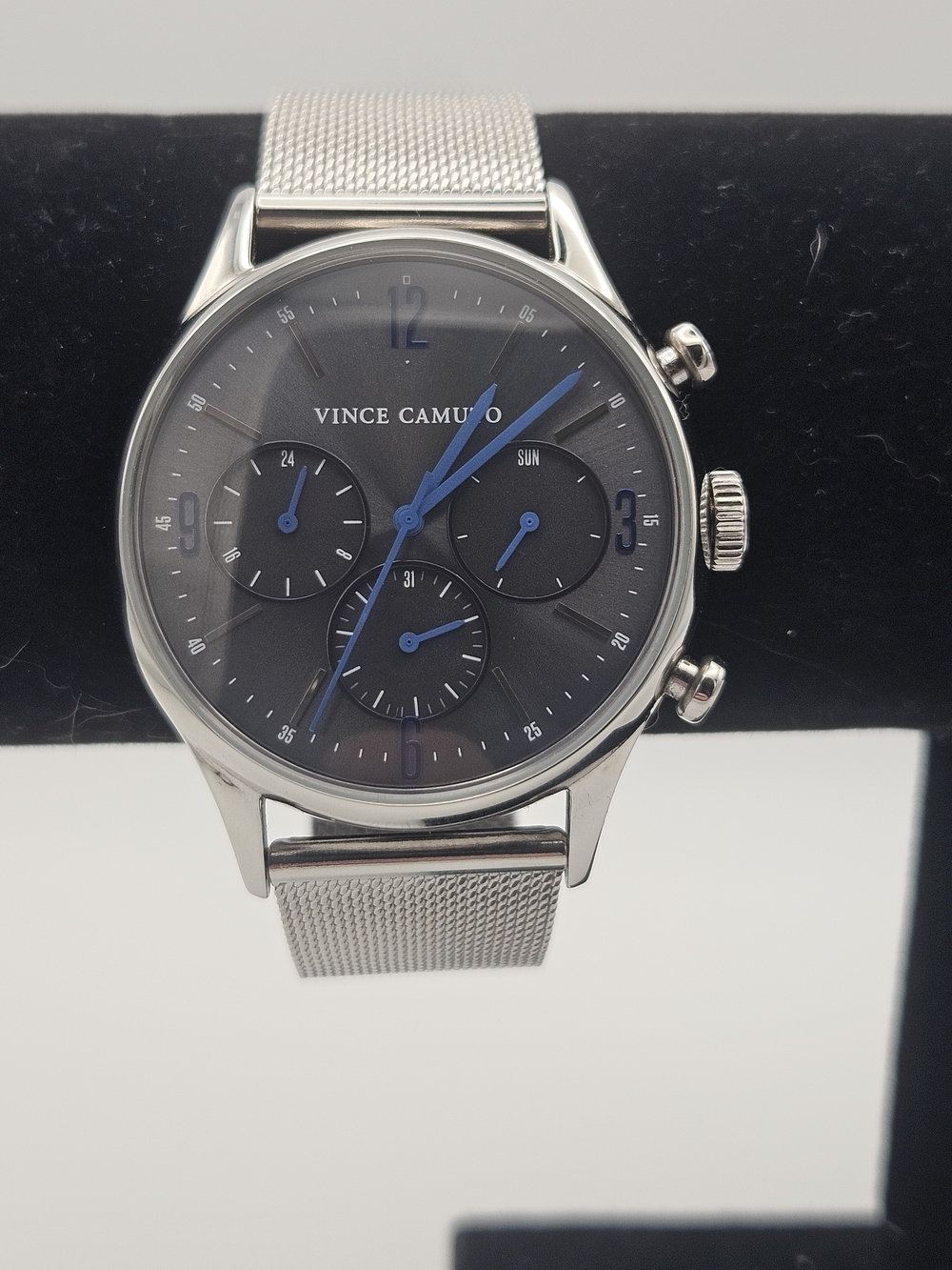 Vince Camuto Men's Silver Mesh Chronograph Watch - Blue Accents - Picture 3 of 6